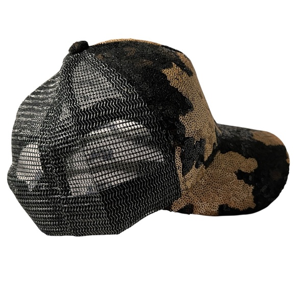 Beautiful Sequin Leaf Design Black and Gold Glam Cap, adjustable size - Picture 7 of 11